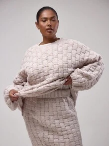 MUSERA 大码纹理针织套装，仅含套头衫，舒适保暖，优雅派对晚装 - 粉色 - 查看 3