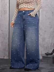 SHEIN EZwear Pantalones acampanados de cintura alta y sueltos de color claro con estilo retro para mujer