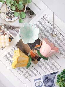 Joivida 手绘陶瓷花杯香薰蜡烛杯花饰北欧简约烛台卧室客厅ins风摆件送女友朋友的礼物办公桌摆件提升家居氛围必备