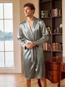 性感肌肉绅士男士复古长袍，秋季 - 灰色 - 查看 4