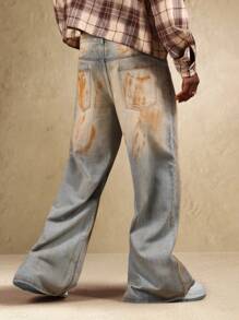 Quần jeans ống rộng SUMWON kiểu vintage rách rưới, dáng loe cổ điển, chất liệu denim cotton, dáng rộng thoải mái, phong cách đường phố thập niên 90-20-20, retro, thích hợp mặc thường ngày. - Màu xanh lam - Xem 5