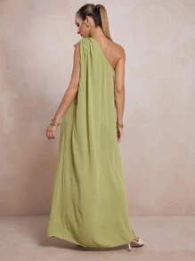 L'Amorae Elegant Solid Color Sleeveless High Slit Dress, Summer