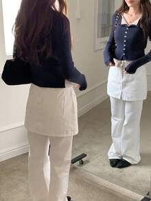 DAZY Cardigan elegant 2 în 1 pentru femei, cu mânecă lungă, în culori contrastante, toamnă/iarnă - Albastru marin - Vizualizare 2