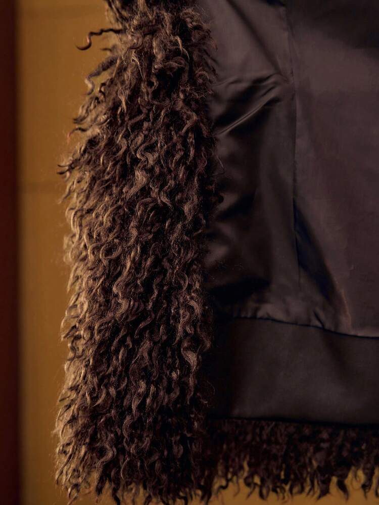 PU LEATHER FAUX FUR PANEL COAT