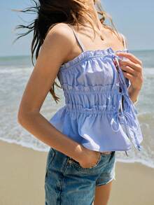 Maija Regata Casual Feminina de Cor Sólida com Alça para o Verão - Azul bebê - Visão 4