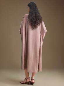 Ontre 2025年新款女装、秋冬服饰、四季服装、冬季服装、女士返校装、万圣节和圣诞节服装、女士教师服装、休闲外出、夜间外出服装、婚礼宾客服装、优雅婚礼宾客礼服、女士教堂服装、商务休闲装、优雅串珠蝙蝠袖商务休闲连衣裙 - 粉色 - 查看 2