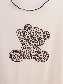 2pcs Tween Girl Round Neck Short Sleeve Leopard Print Nightgown Loungewear