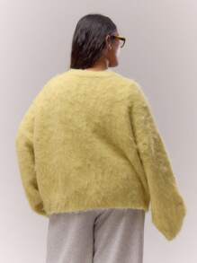 MUSERA Áo khoác cardigan dệt kim mềm mại cổ chữ V cài nút, kiểu dáng dễ thương, thanh lịch, sang trọng, thoải mái dành cho nữ, thích hợp mặc ở nhà vào mùa xuân hoặc lễ Phục sinh. - Màu vàng - Xem 2