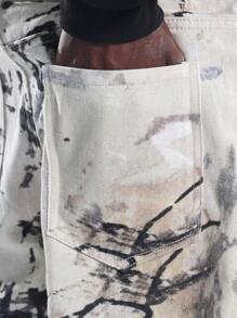 SUMWON 白色牛仔裤涂鸦艺术印花宽腿超大街头风格时尚裤手绘抽象设计艺术街头时尚秋冬