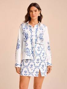 CAJUNI Áo sơ mi nữ họa tiết hoa thanh lịch thường ngày - Nhiều màu - Xem 6