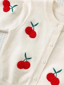 Cozy Pixies 2pcs Baby Girl Cherry Pattern Knitted Round Neck Long Sleeve Cardigan Top And Elastic Waist Skirt Set - Red - View 10