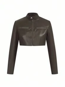 Dazy Designer Women Crop Jacket - Brown - View 3