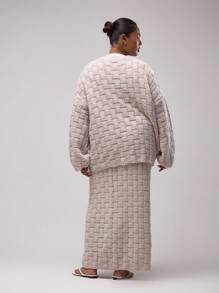 MUSERA 大码纹理针织套装，仅含套头衫，舒适保暖，优雅派对晚装 - 粉色 - 查看 2