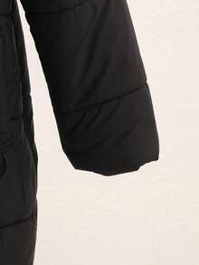 Black Scarf Style Loose Padded Coat, Korean Fashion Winter - Black - View 7