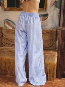 Aralina Pantalones casuales de mujer de otoño/invierno con estilo bohemio Y2K, de cintura alta, lindos y sexys, con cintura en contraste, perfectos para vacaciones, iglesia, maestros, conciertos de country, Halloween, ropa de estar en casa y ropa de ocio - Azul - Ver 2