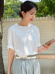 DAZY Heart Cut Drop Shoulder Tee - White - View 8