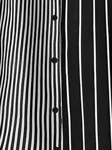 Linhara Plus Size Women Striped Long Sleeve Casual Loose Button Front Shirt Fall Cloth For Women - Black and White - View 3