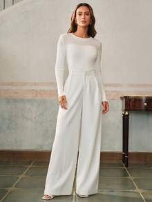 Anewsta Áo thun nữ màu trơn cổ tròn, vai thường, tay dài, ôm sát, chất liệu vải mỏng nhẹ, đa năng. - trắng - Xem 5