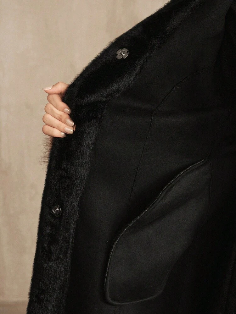 Giacca elegante e alla moda da donna in finta pelliccia di visone e volpe, con polsini in finta pelliccia, adatta per l'autunno/inverno