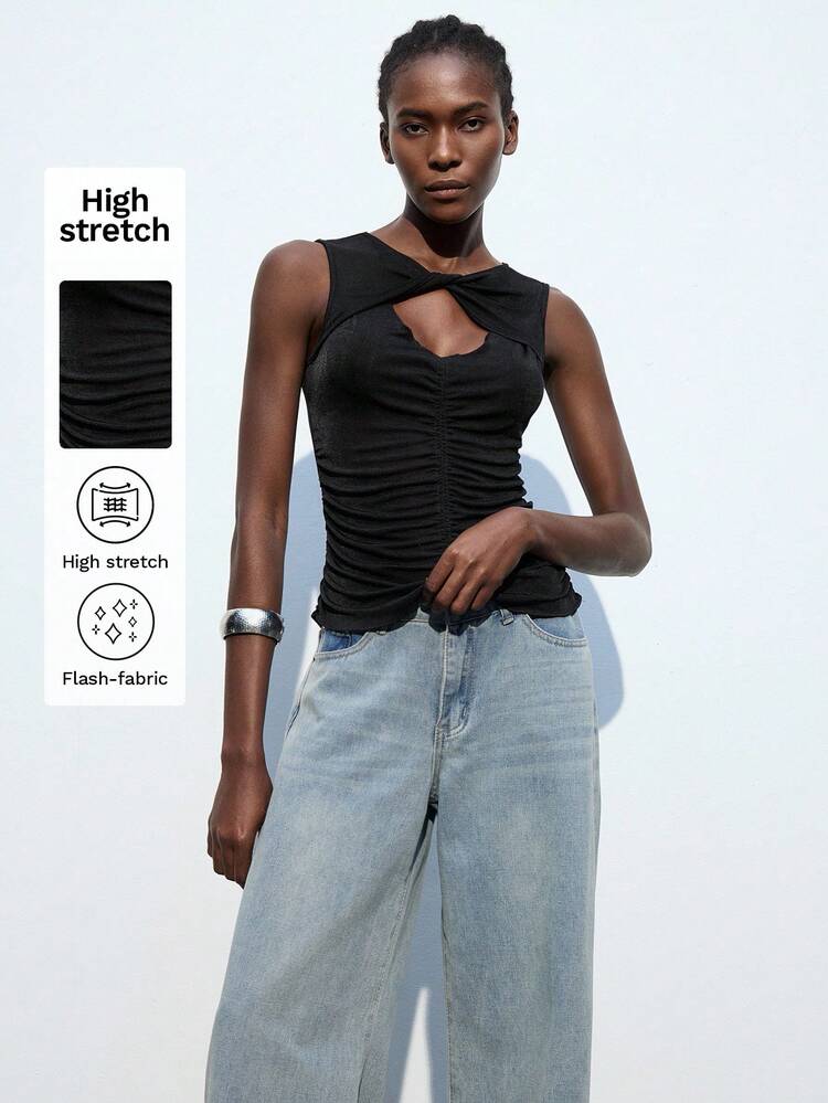 SHEIN Maija Women's Fashion Solid Color Twist Hollow Out Ruched Camisole, Summer