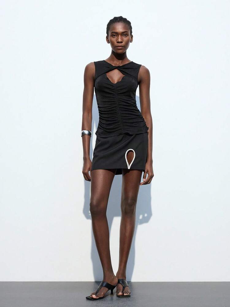 SHEIN Maija Women's Fashion Solid Color Twist Hollow Out Ruched Camisole, Summer