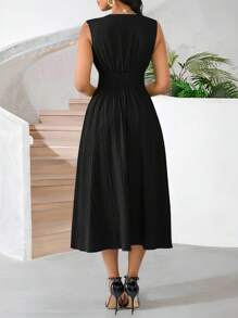 SHEIN Lady Váy ngày lễ dài vừa phải không tay mùa hè dành cho nữ vải dệt họa tiết màu xanh lá cây - màu đen - Xem 2
