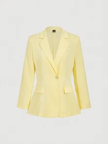 SHEIN MOD 秋冬女士休闲翻领黄色金属纽扣宽肩西装外套