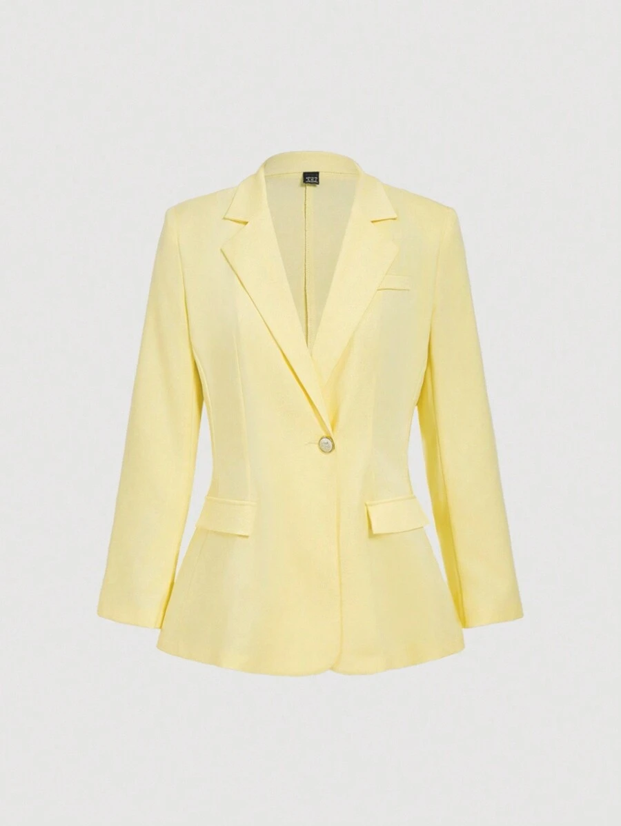 SHEIN MOD 秋冬女士休闲翻领黄色金属纽扣宽肩西装外套