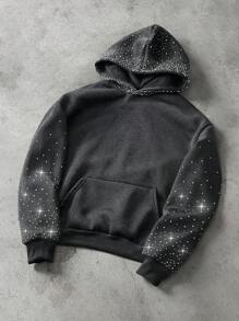 Manfinity Roghcode Manfinity Streetrush 男式星空渐变闪亮水钻装饰连帽衫，秋冬 - 深灰色 - 查看 4