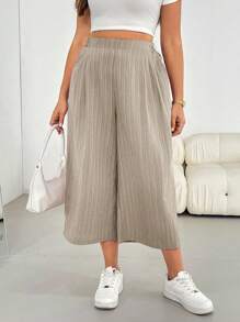 SHEIN Essnce Damen Große Größen Frühling und Sommer Mode Lässig Locker Bequem Kühl Alltäglich Vielseitig Textur Stoff Elastischer Bund Rosa Weite Bein Hose Verkürzte Hose, Damen Unterteil, Fließende Hose, Einfacher Stil, Europäischer Sommer, Caprihose, Urlaubsoutfit Frau