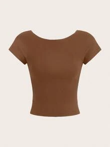 SHEIN Essnce 4入組休閒極簡圓領緊身無背女T恤，適用於夏季 - 彩色 - 查看 11