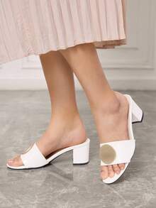 Sleekvia Middle Eastern Style Versatile Peep Toe Chunky Heel Sandals, Commuter & Vacation Chic Roman High Heels For Women - White - View 3