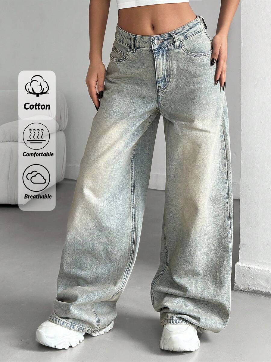 EURMUSE WOMEN LOW WAIST LOOSE WIDELEG CASUAL Y2K STYLE  Women S Clothes Women Summer Clothing Woman S Summer Clothes Women S Bottoms - Light Wash - View 1