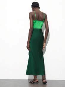 Maija Women's Elegant Contrast Color Contrast Lace Maxi Slip Dress,Festival - Green - View 5