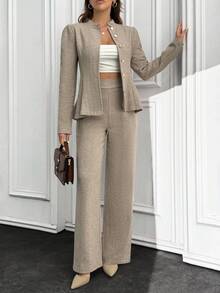 EURMUSE 2PCS, Herringbone Color, Slim Jacket & Straight Fit Pants - Beige - View 5