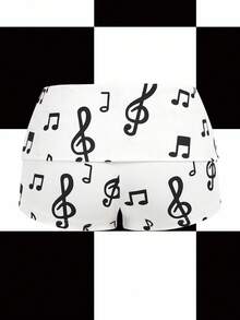 Shutterstock Y2Kool White Musical Note Y2K Style Casual Shorts For Women, Suitable For Summer, Vacation, Party, Daily Wear Concert Shorts White Shorts White Graphic Shorts Music Note Shorts Black And White Shorts Sexy Short Stylish Clothing Collection New Year Outfits