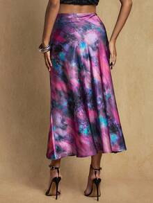 Glamine 女士缎面印花A字裙，优雅百搭