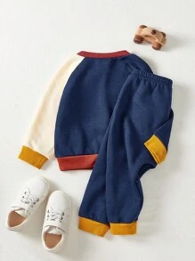 Cozy Pixies 2 件装男婴熊图案套头衫和抽绳裤秋冬套装 - 藏蓝色 - 查看 2