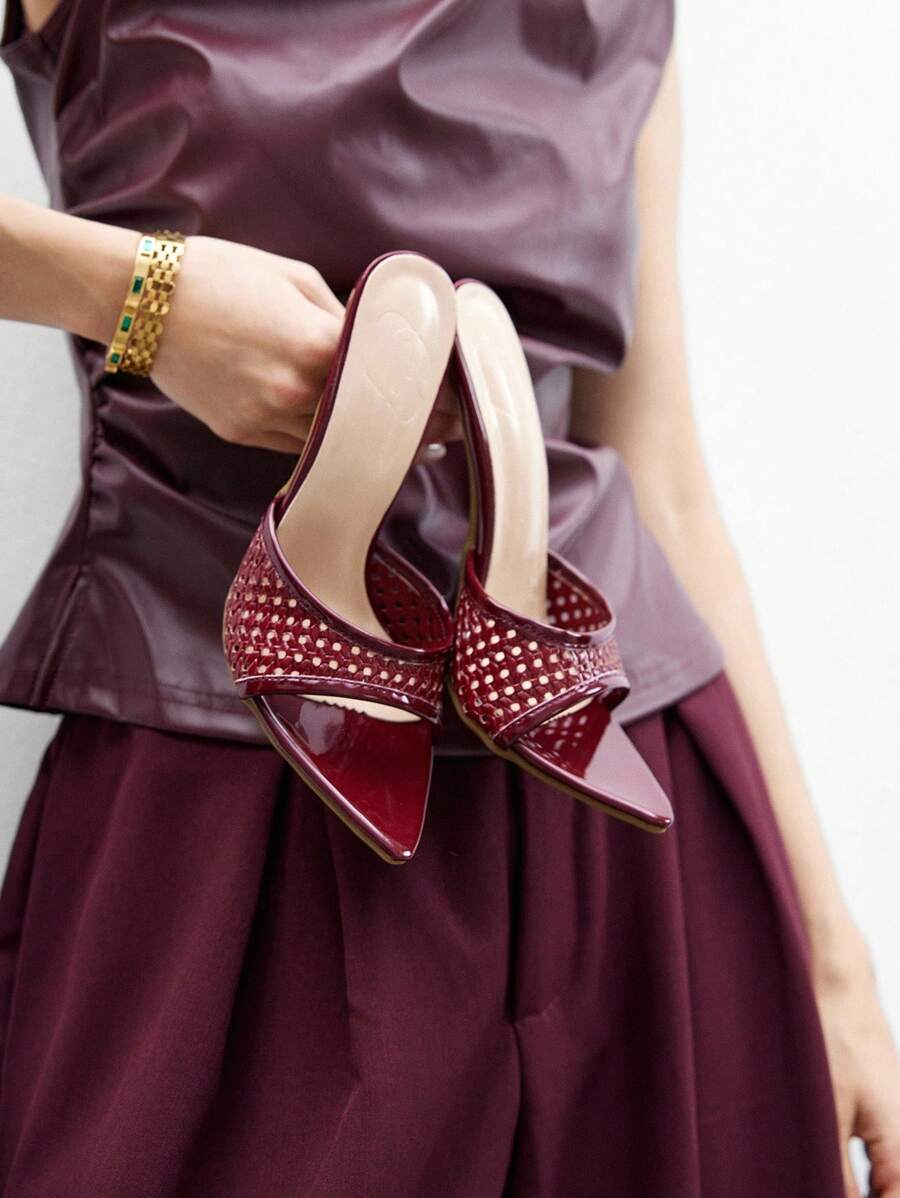 CUCCOO BIZCHIC 9cm Pointed Toe Black Stiletto High Heel Sandals, Sexy Summer Dress Shoes For Wedding, Valentine's Day