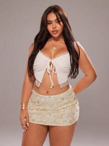 Rustia Plus Size Sexy Party Elegant Minimalist Mid/Low Waist Bling Sequin Embroidered Mini Skirt