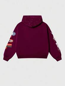 ROMWE MEN Street Life Men's Loose Cropped Sweatshirt Sweatshirt With Shiny Sequin Decor, Streetwear - Purple - View 3