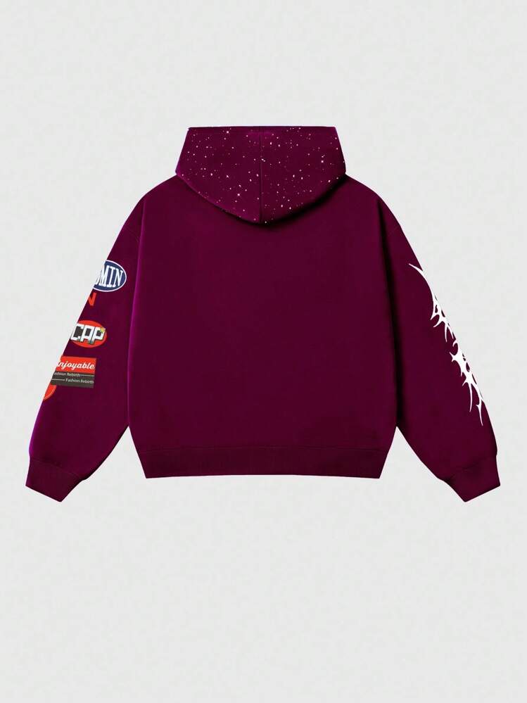 Street Life Men's Loose Cropped Sweatshirt Sweatshirt With Shiny Sequin Decor, Streetwear - Purple - View 3