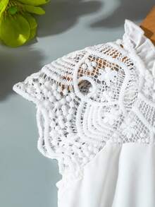 Elladie kids Girls' Elegant Lace & Woven Patchwork Green Hem Cinching Waist Decor Dress, Suitable For Summer - Green - View 5