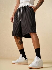 ROMWE MEN Prep 男士休闲条纹宽松抽绳腰短裤 - 彩色 - 查看 5