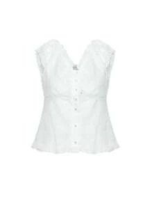 DAZY Women's Summer V-Neck Frill Trim Fitted Short Sleeve T-Shirt - White - View 7
