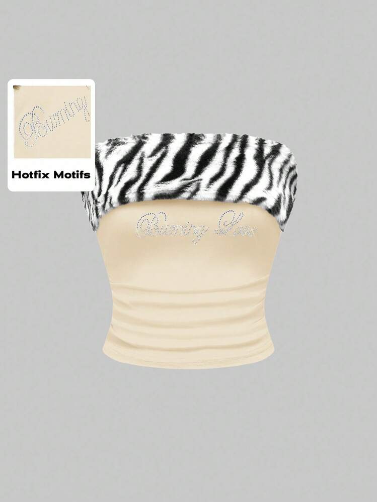 ROMWE J-Fashion Top court ajusté en tricot patchwork imprimé zèbre et lapin, style sous-culture de Shibuya pour femmes