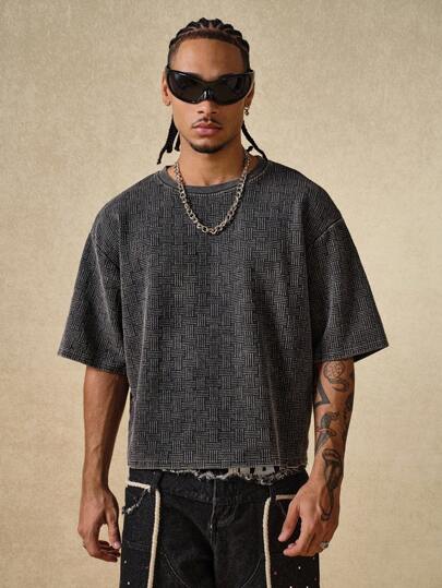 Street Life قميص تي شيرت قصير الأكمام بطبعة نمط الثلج الفينتاج للرجال، مناسب للارتداء اليومي