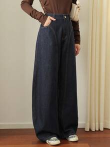 K-Vae 女士秋冬深蓝色镰刀裤牛仔裤，学院风牛仔裤，韩版，万圣节服装，别致秋季 - 深色水洗藍 - 查看 6