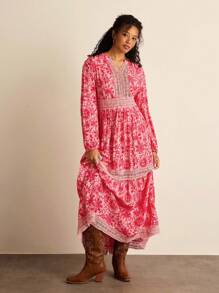 SHEIN VCAY Vestido casual de talla grande con estampado all-over