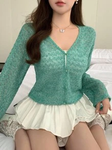 DAZY Women's V-Neck Loose Casual Short Knit Cardigan, Lightweight Jacket For Autumn & Winter,Fall Women Clothes